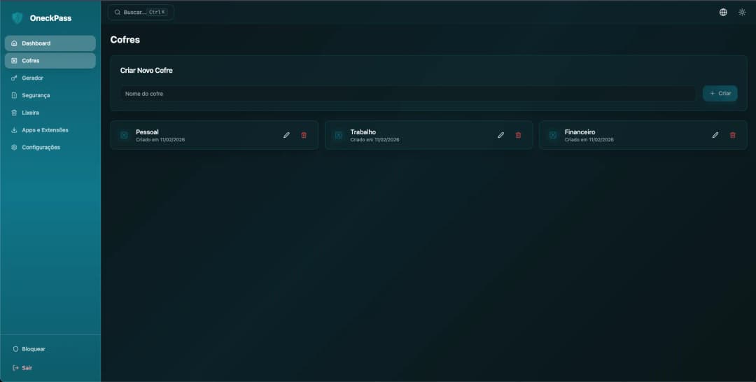 Cofres do OneckPass — organização por categorias