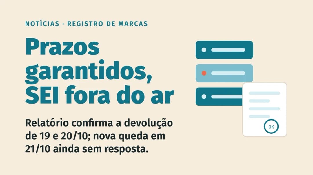 INPI publica relatório que garante os prazos de 19 e 20/10, e o SEI sai do ar em seguida
