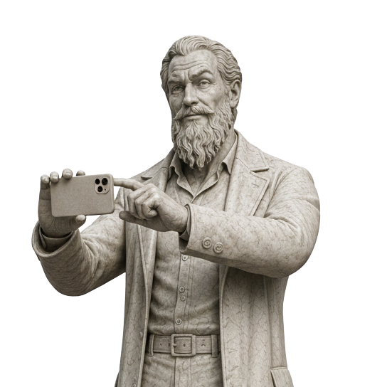 O Sábio Irreverente usando um app no celular